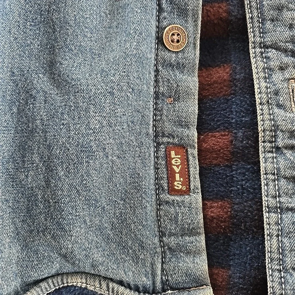 Levi's Strauss Denim Fleece-lined Shacket Jacket Men's Size L Button Up Trucker‎